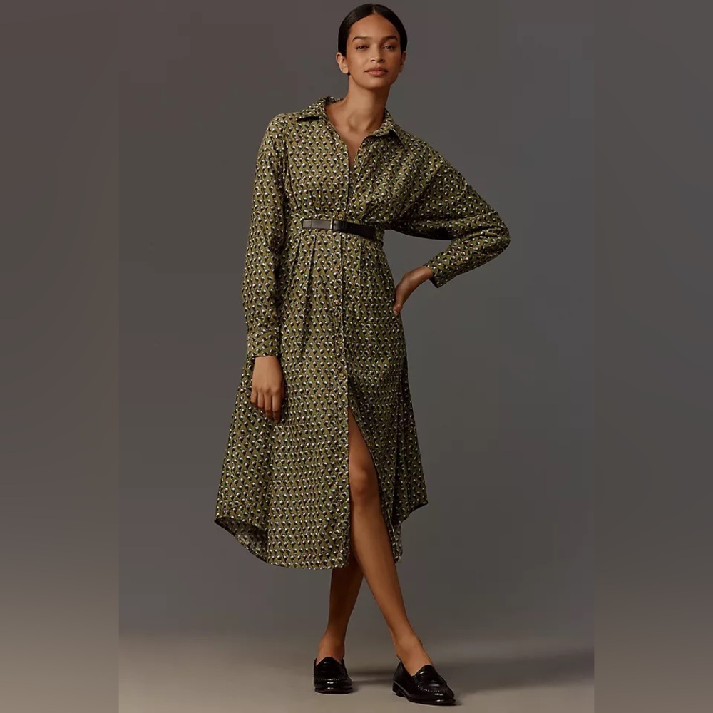 NWT By Anthropologie Belted Corduroy Midi Shirt Dress